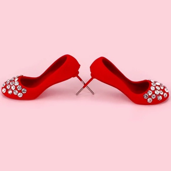 🔆 Red Heel Shoe Earrings with Crystal Rhinestones - Picture 4 of 5
